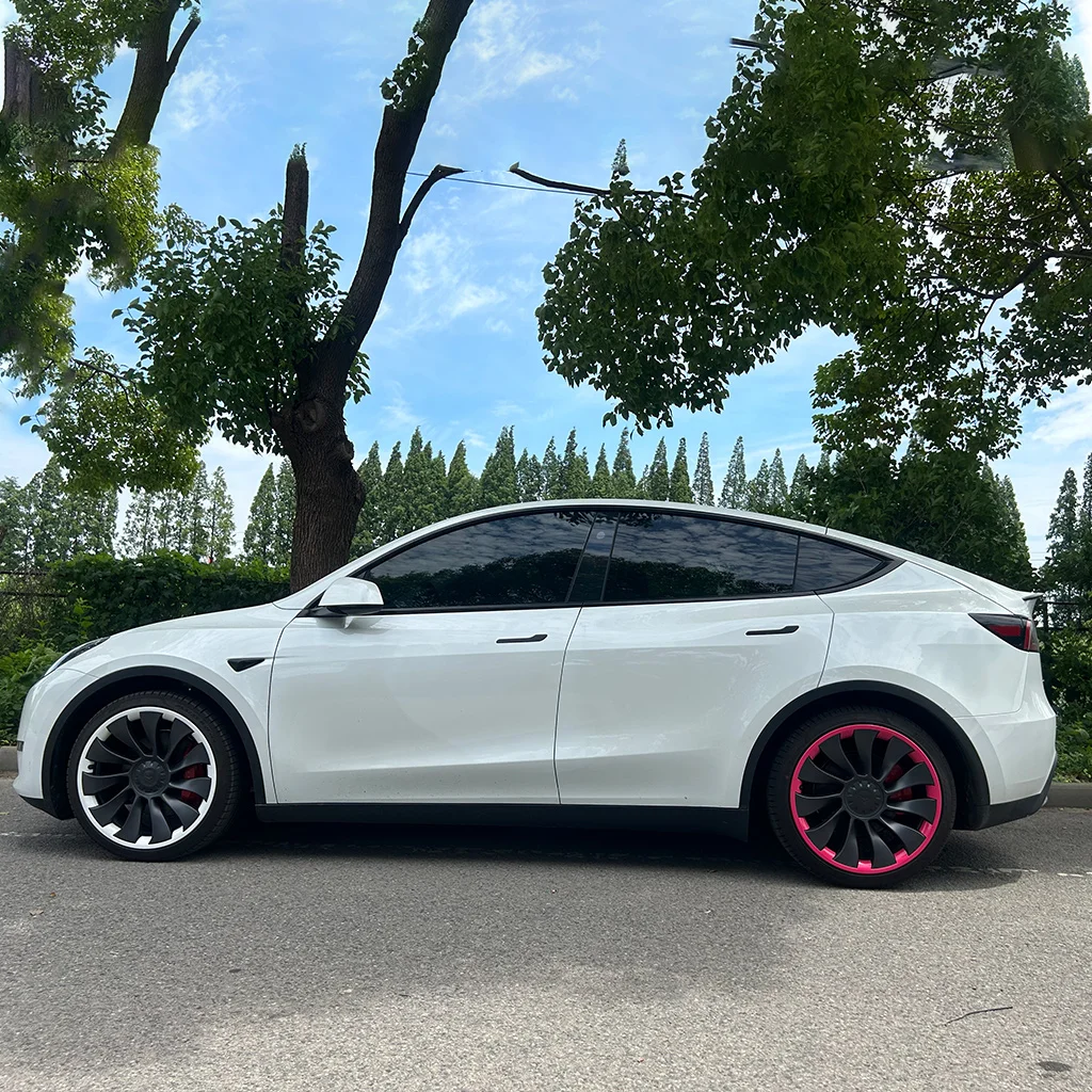 4 pcs Hub cap protective edge cover, steel rim cover for tires, border and hub cover suitable for Tesla Model Y 21-inch