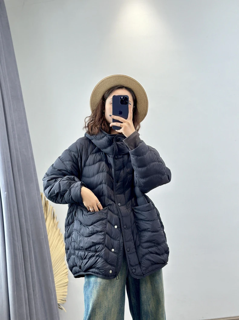 Schinteon Women 90% White Duck Down Jacket Casual Loose Over Size Autumn Winter Light Outwear with Hood Top Quality Coat 2026