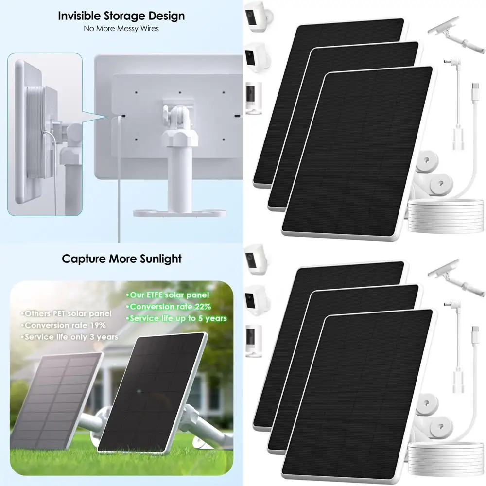 

3-Pack High-Efficiency Rechargeable Batteries for Ring Spotlight and Stick Up Cameras with 360° Adjustable Bracket and 10ft Cabl