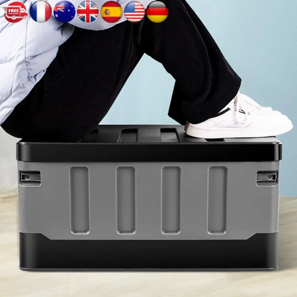 

60L Car Trunk Storage Box with Lid & Handles Portable Folding Storage Case Large Capacity Car Trunk Sorting Box Car Accessories