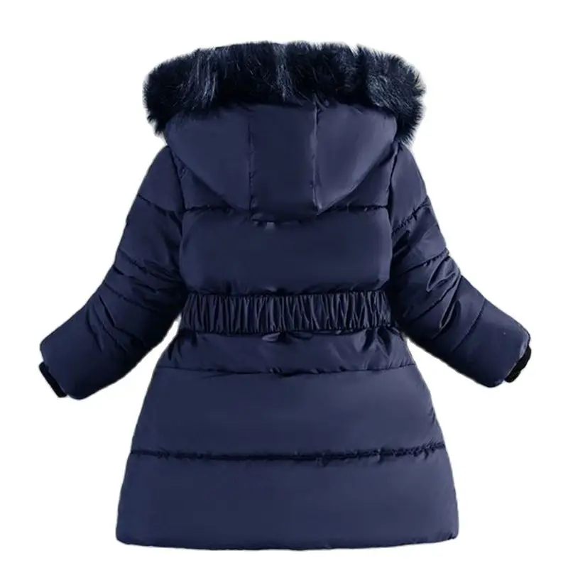 Girls Fur Collar Hooded Down Jacket Kid Zipper Thick Beaded Coat Children Puffer Ball DecorateWinter Outdoor Casual Clothes New