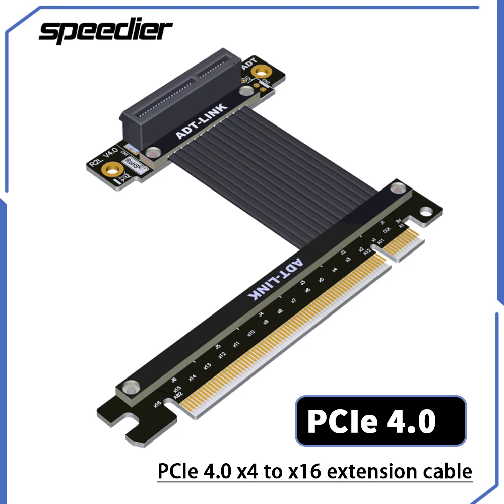 

Riser PCIe 4.0 x4 To X16 Extension Cable PCI Express Gen4 4x 16x Goldfinger Connector 90 180 Degree GPU Riser Extender