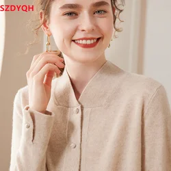 2023 Hot Sale Autumn Winter New Women 100% Cashmere Sweater Female Solid Color Knitted Cardigans V-Neck Loose Jacket Women Tops