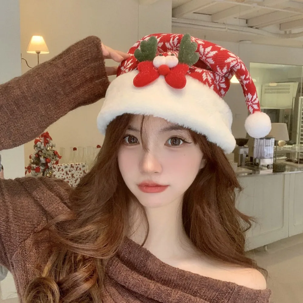 

Fashion Merry Christmas Decoration Christmas Sequin Hat Bow Snowflake Santa Claus Hat Beanie Velvet Elk Deer Cap Adults