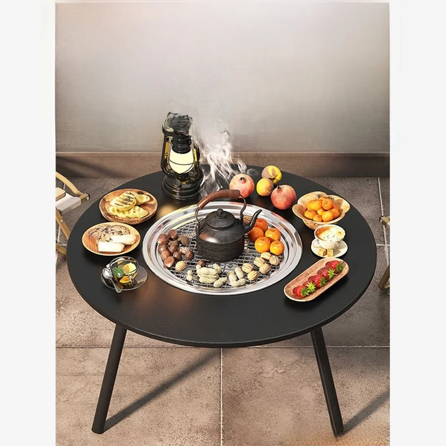 

Универсальный набор для приготовления пищи на углях (для дома и улицы): портативный стол-мангал из углеродистой стали с деревянной доской, разборный.