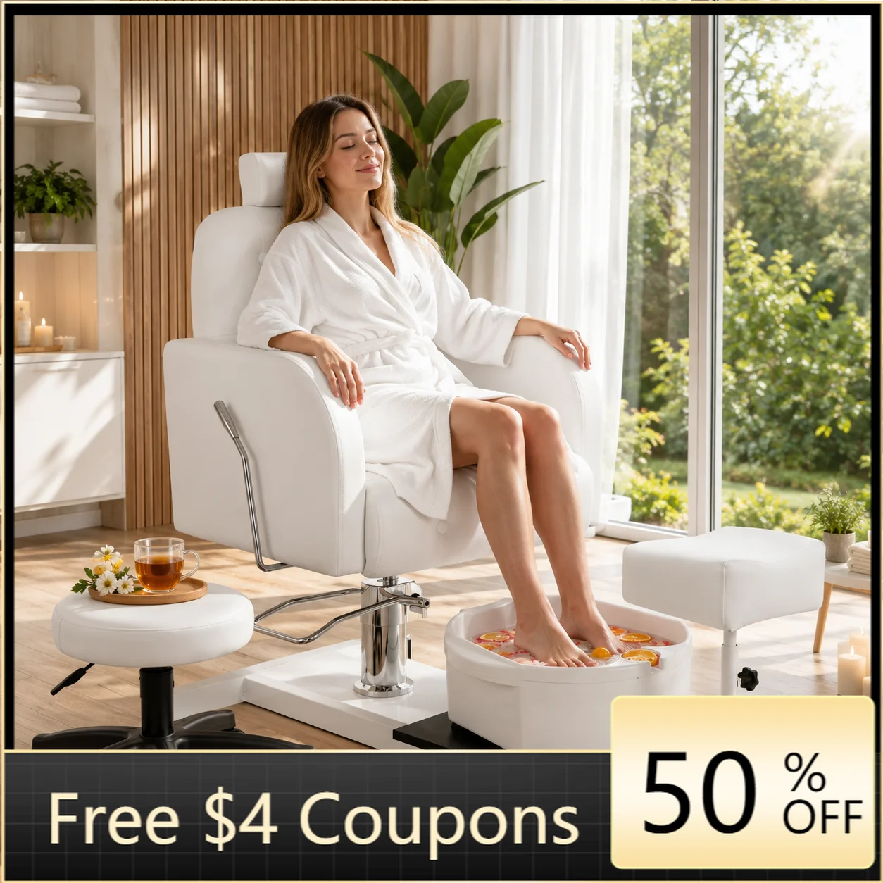 Hydraulic Reclining Pedicure Chair with Foot Basin, Adjustable Salon Chair with Stool for Nail Spa