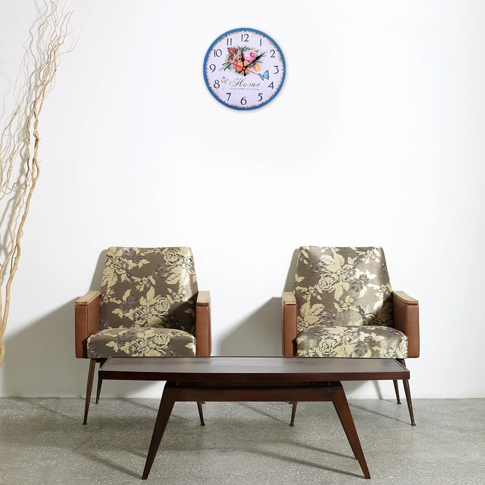 

1Pcs Retro Flower Wall Clock Decorative Wooden Round Hanging Clock for Living Room Home Office Vintage Wall Decor
