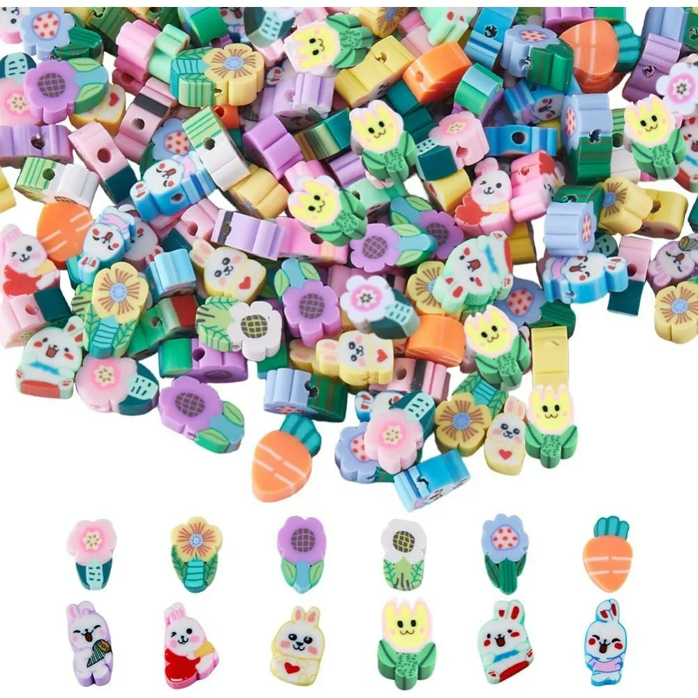 

1 Box 240Pcs Easter Beads Easter Bunny Beads Carrot Bead Polymer Clay Beads Spring Easter Bead Cartoon Animal Beads Spacer