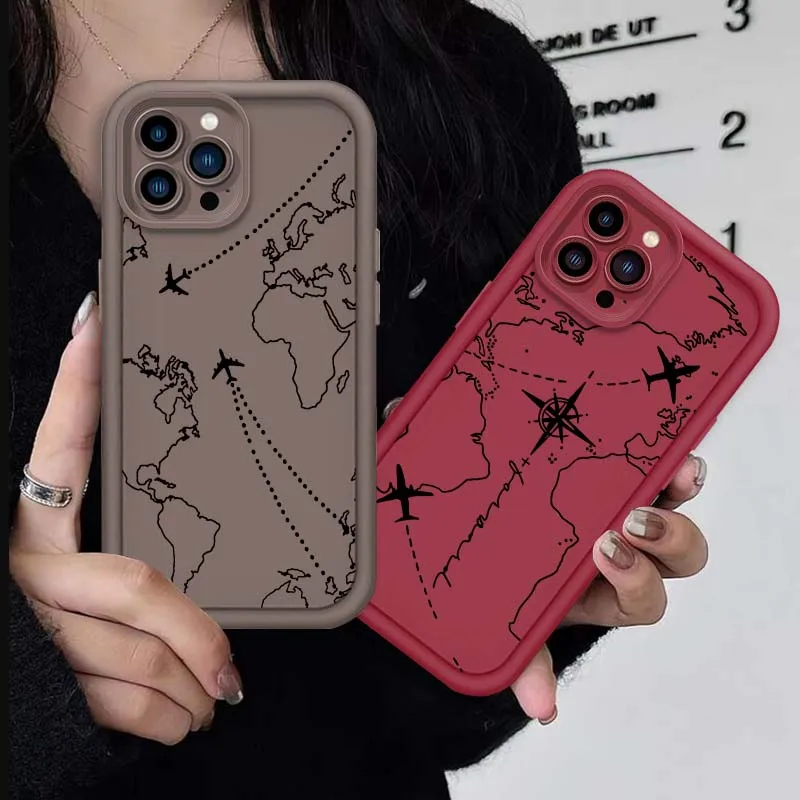 

Artistic airplane map For Apple iPhone 16 15 14 13 12 11 Pro Max Plus Eye Ladder Soft TPU Silicone Cover Phone Case