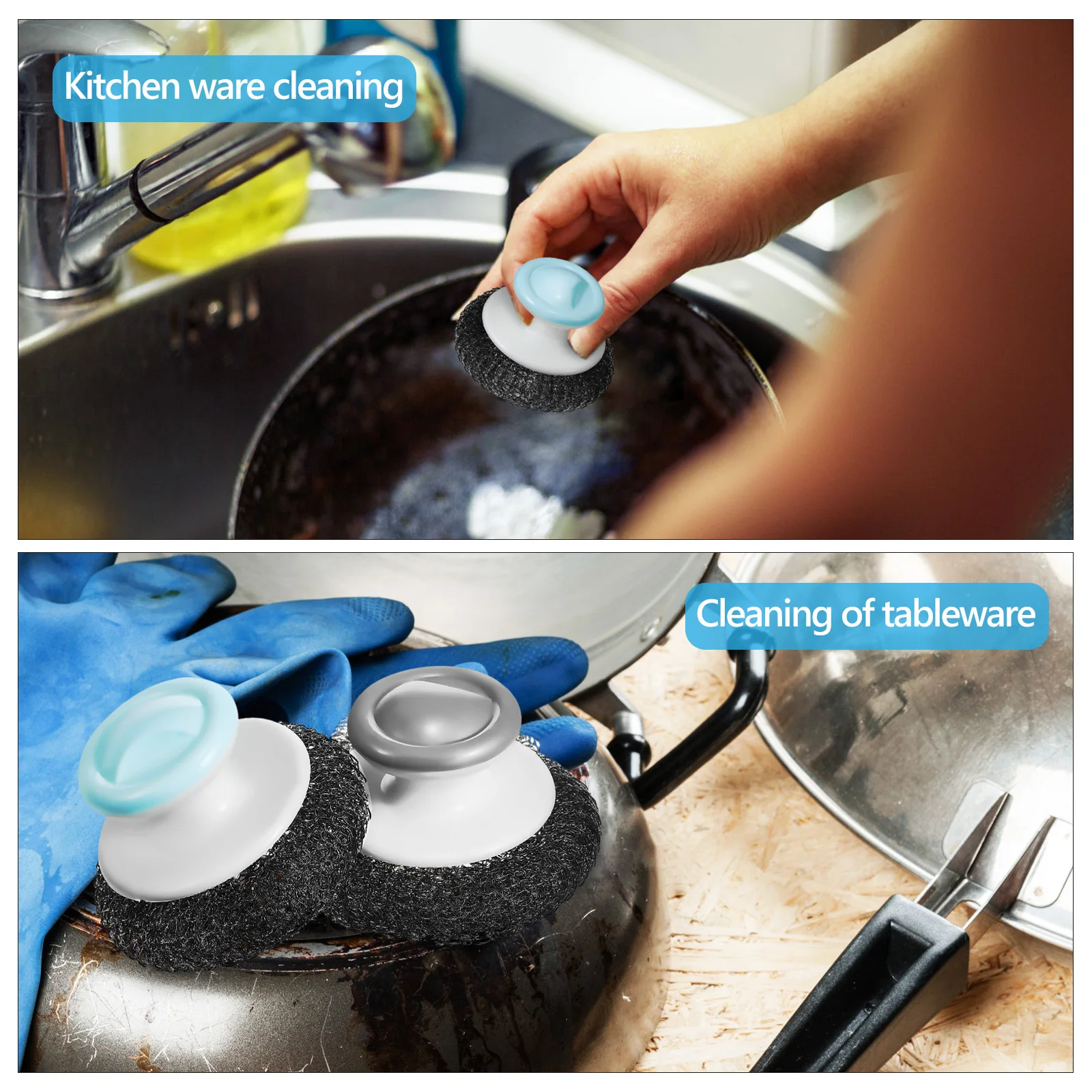 

3 Pcs Dish Cleaning Tools Scrubber Stainless Steel Pan Kitchen Dishwashing Brush