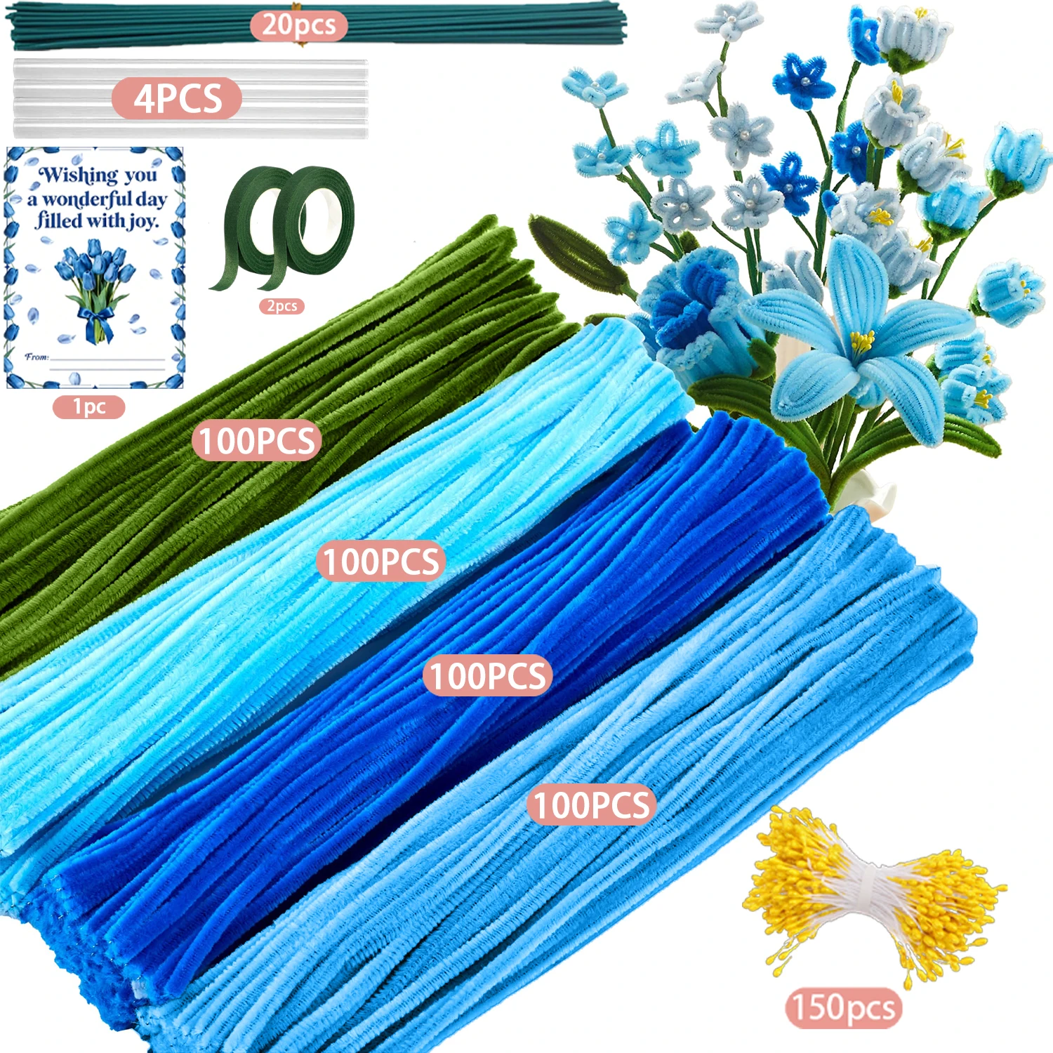 577 Pcs Pipe Cleaner Flower Bouquet Set, Soft Fuzzy Chenille Sticks For Floral Crafts & Home Decor view 4