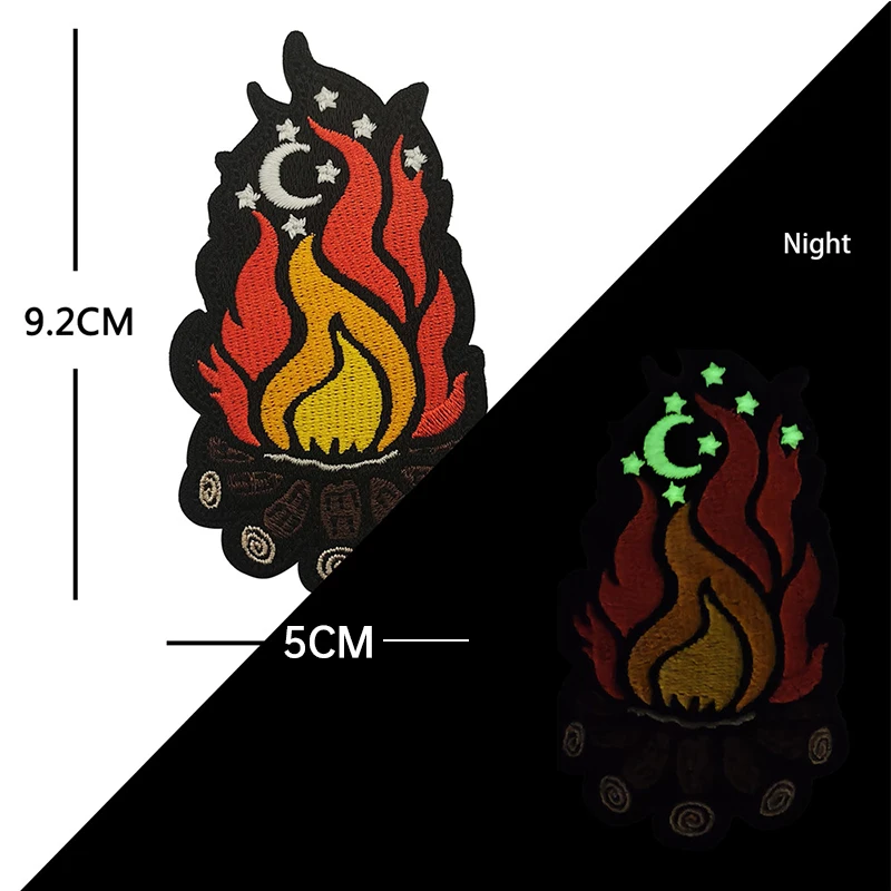 HAPPY CAMPER Camping Scenery Outdoor Embroidery luminous Cloth Hook Loop Patch Backpack Tactical Badge Applique For Jacket