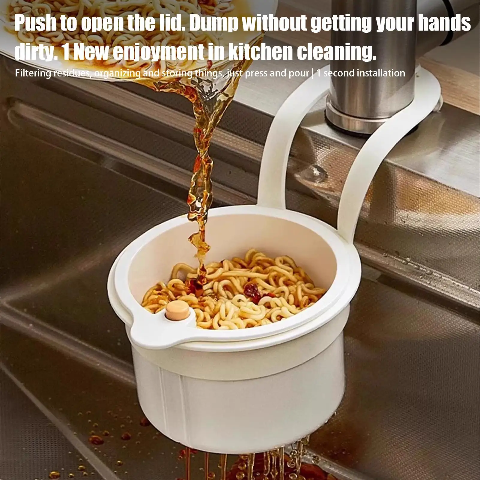 

Sink Drain Basket Hanging Strainer Basket Openable Press Auto Dumping Waste Catcher Faucet Hanging Draining Basket Trash Filter