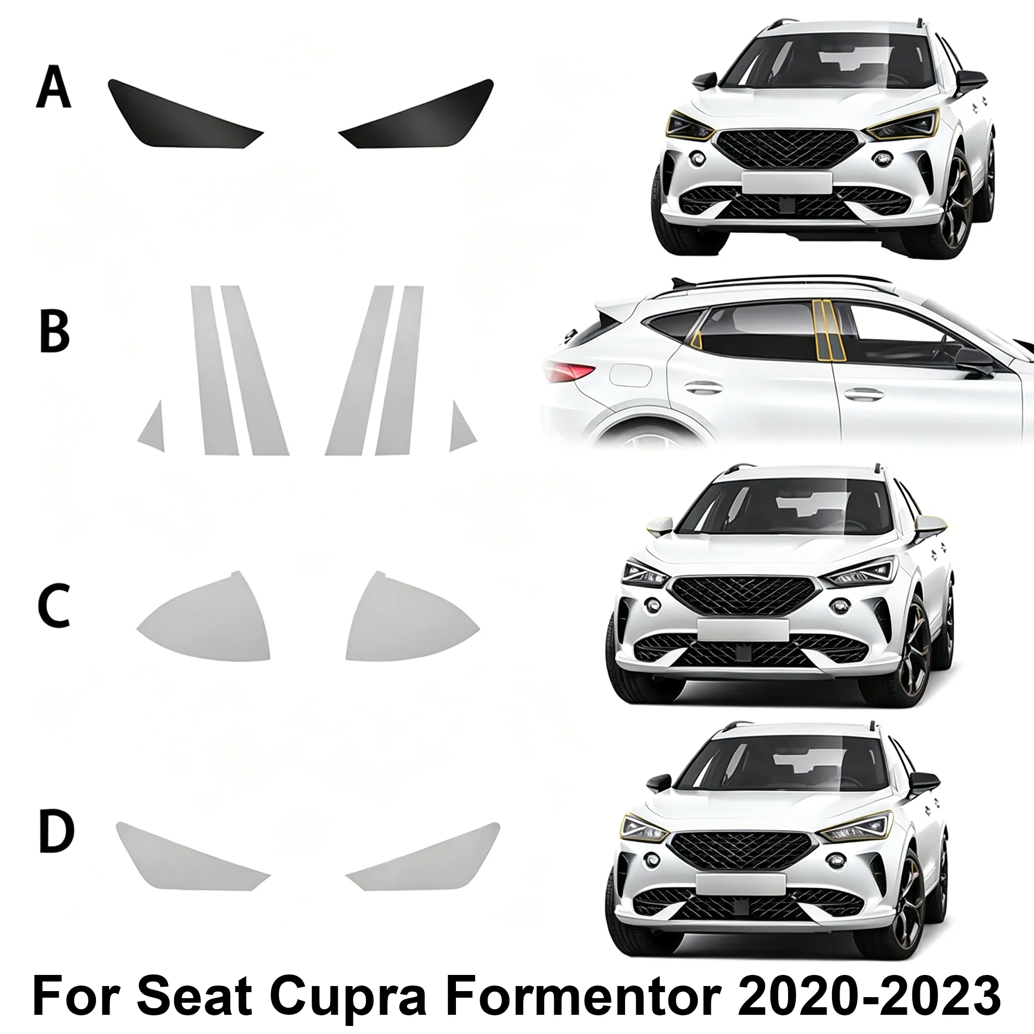 

For Seat Cupra Formentor 2020-2023 Headlight B Pillar Rearview TPU Transparent Protective Film PPF Sticker Anti-scratch