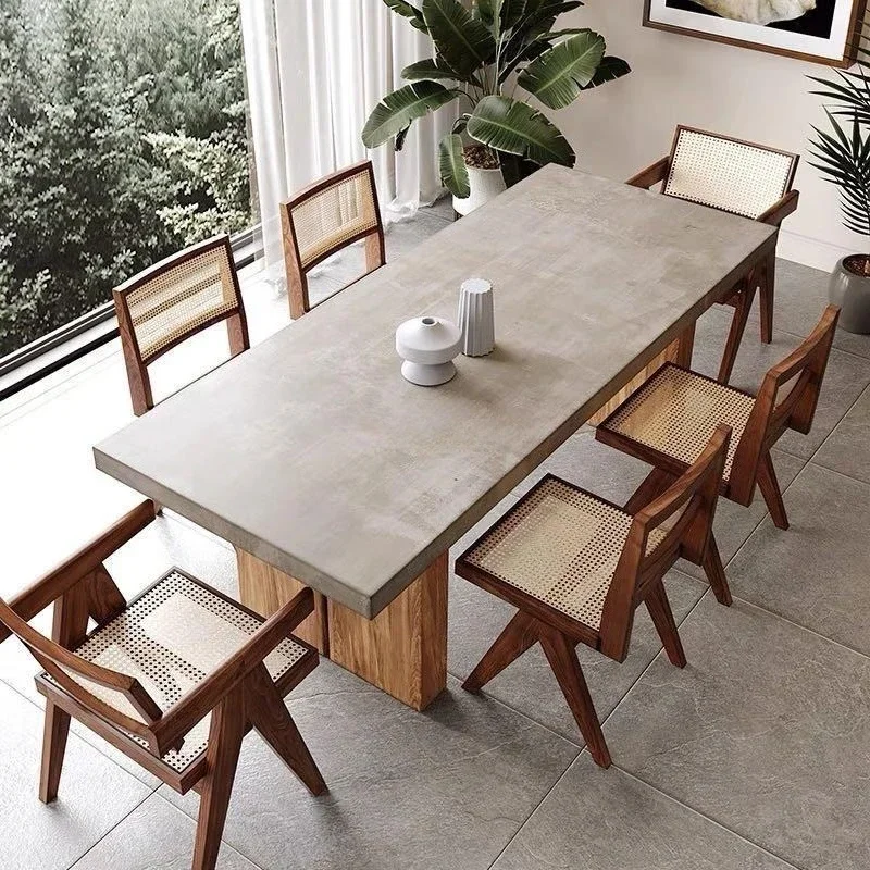 Modern simple solid wood dining table and chair combination, family six-person dining table, log country dining table and chairs