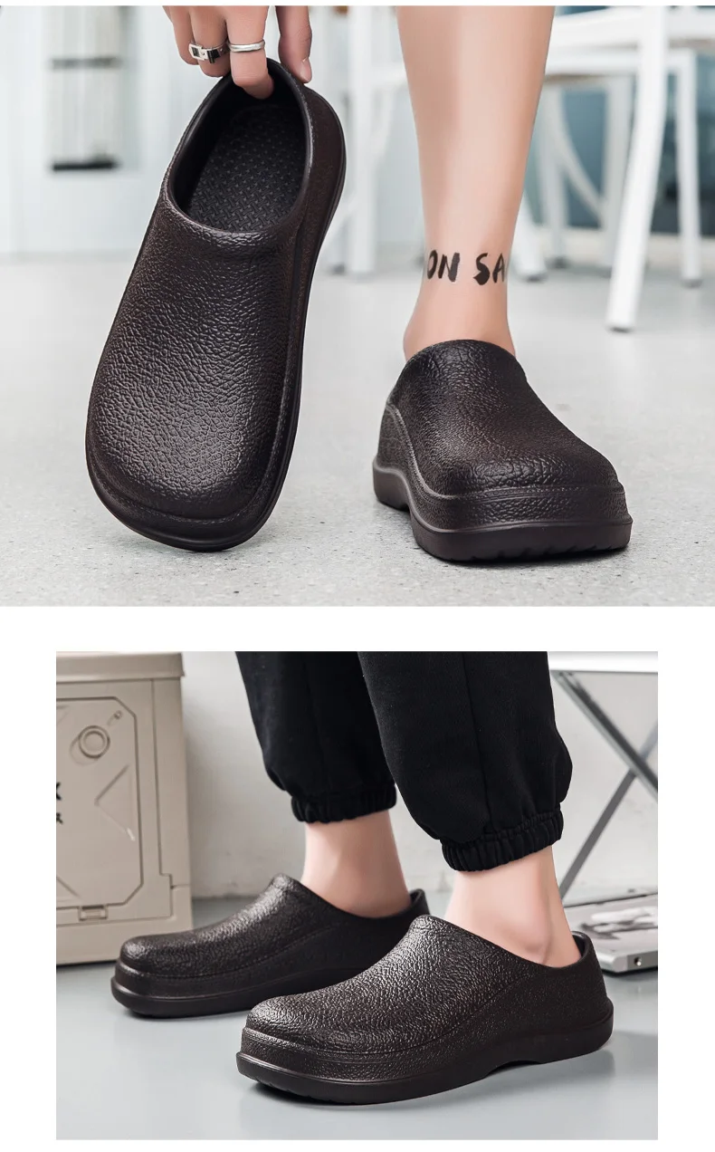 Rutschfeste Kochschuhe für Herren, Slip-On-Hausschuhe, Clogs, leichte EVA-Arbeitsschuhe für Küchen, Hotels, wasserdichte, ölbeständige Sandalen – Detail 9