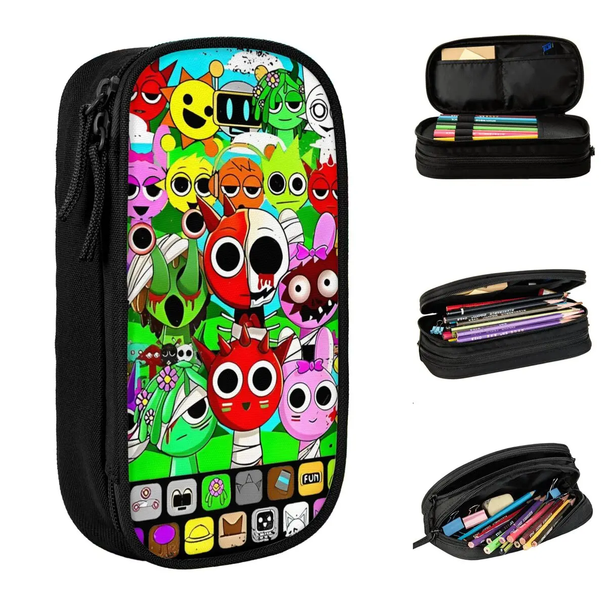 جديد Sprunki Incredibox لعبة الموسيقى مقلمة مضحك Oren Raddy صندوق رصاص القلم فتاة صبي سعة كبيرة حقيبة مكتب سستة القرطاسية