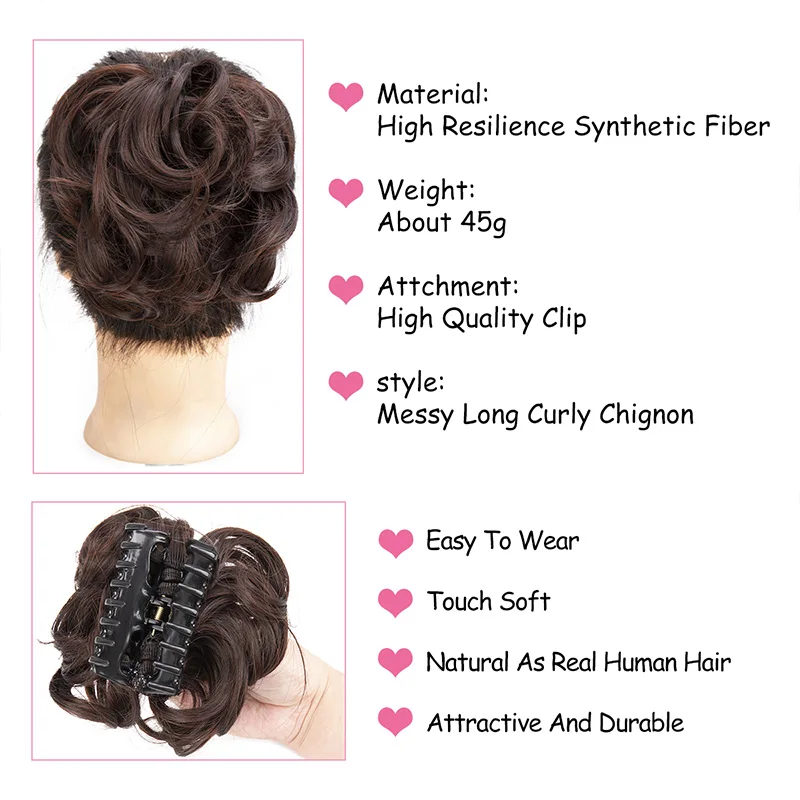 MSTN Synthetic Chignon Messy Bun Claw Clip in Hair Piece Wavy Curly Hair Bun Ponytail Extensions Scrunchie Hairpieces for Women