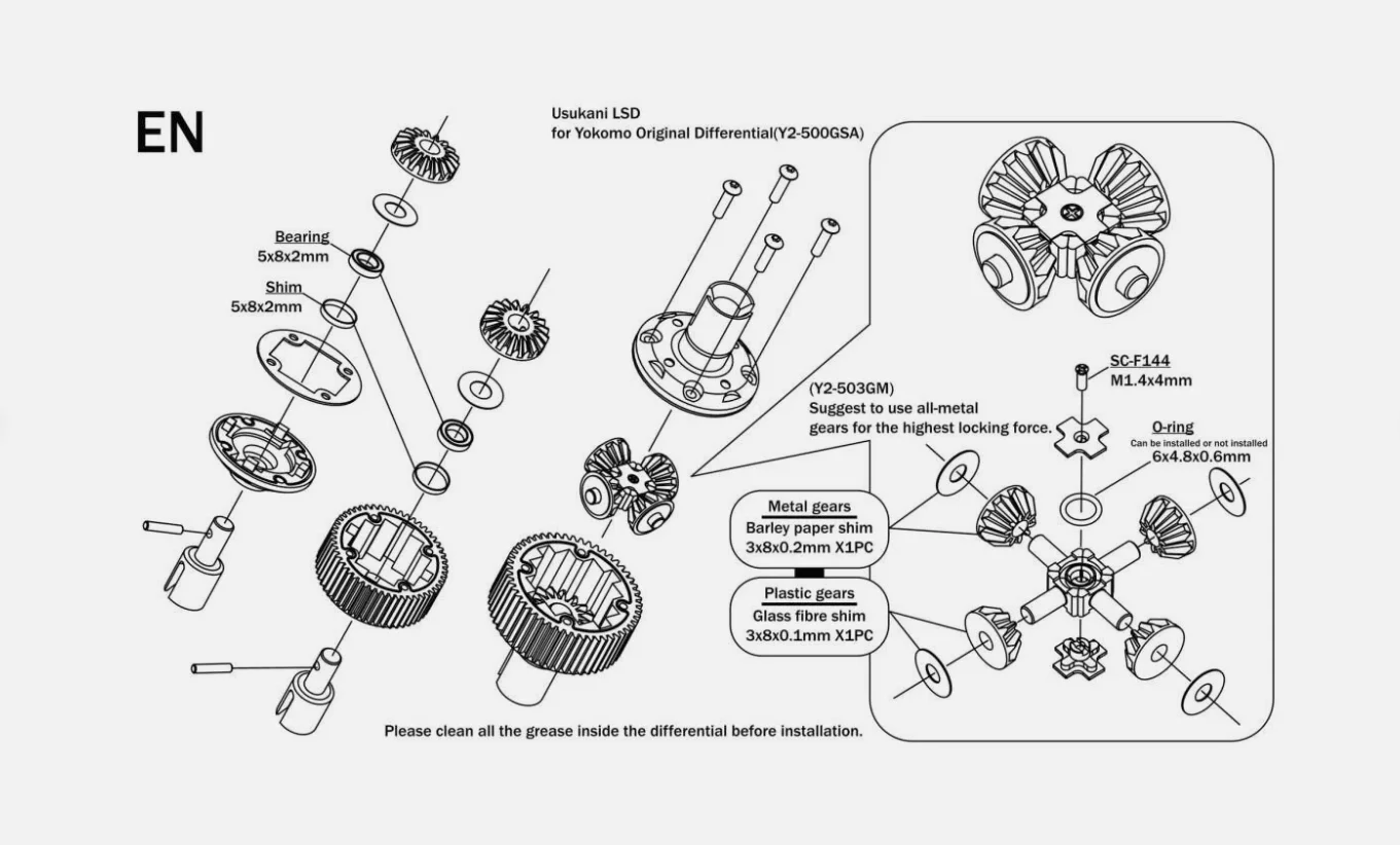 New Usukani US88508 LSD conversion set for Yokomo gear