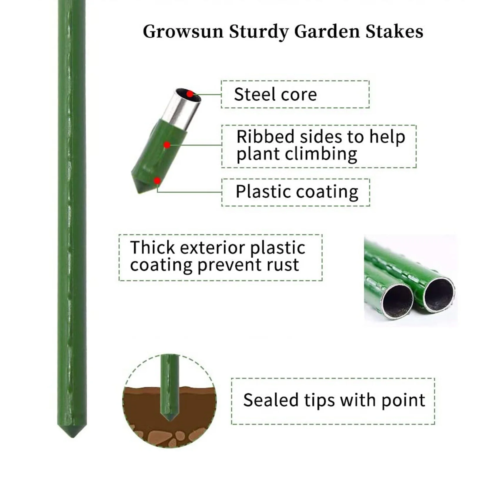 B62B-50 Pack Garden Stakes Metal Plastic Coated Plant Cage Supports Climbing For Tomatoes,Trees,Cucumber,Fences,Beans,40Cm