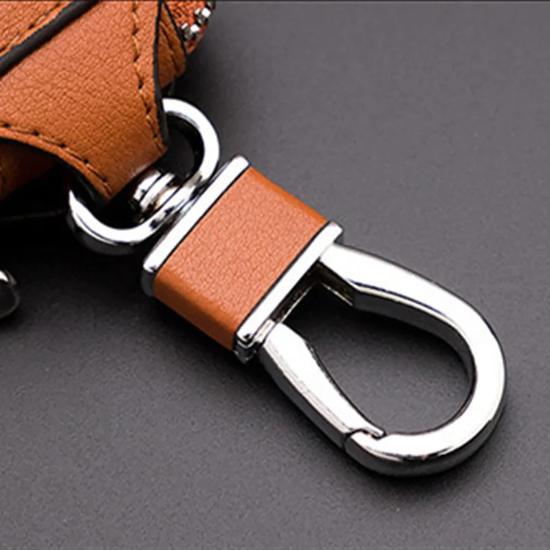 Leather Car Keychain Case For Women Men Car Key Fob Shell Case Cover Holder Bag Pouch Wallet Protector Keychain Organizer