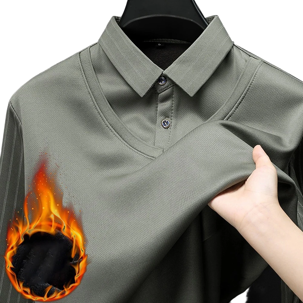 

Мужская рубашка из двух частей с флисовой подкладкой, свитер с длинными рукавами и лацканами, деловой пуловер