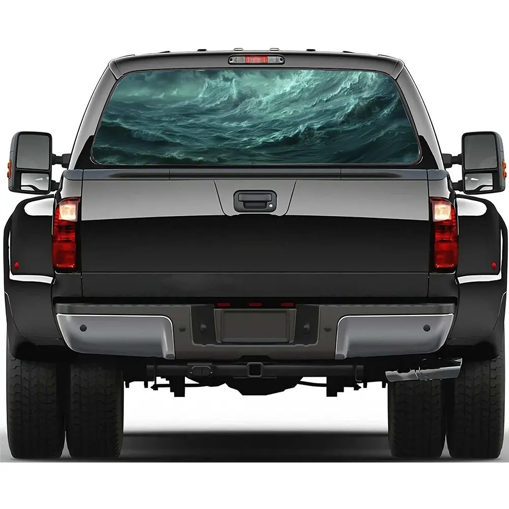 Dark Clouds and Ocean Waves Car Rear Windshield Sticker Truck Window See Through Perforated Back Window Vinyl Decal Decoration