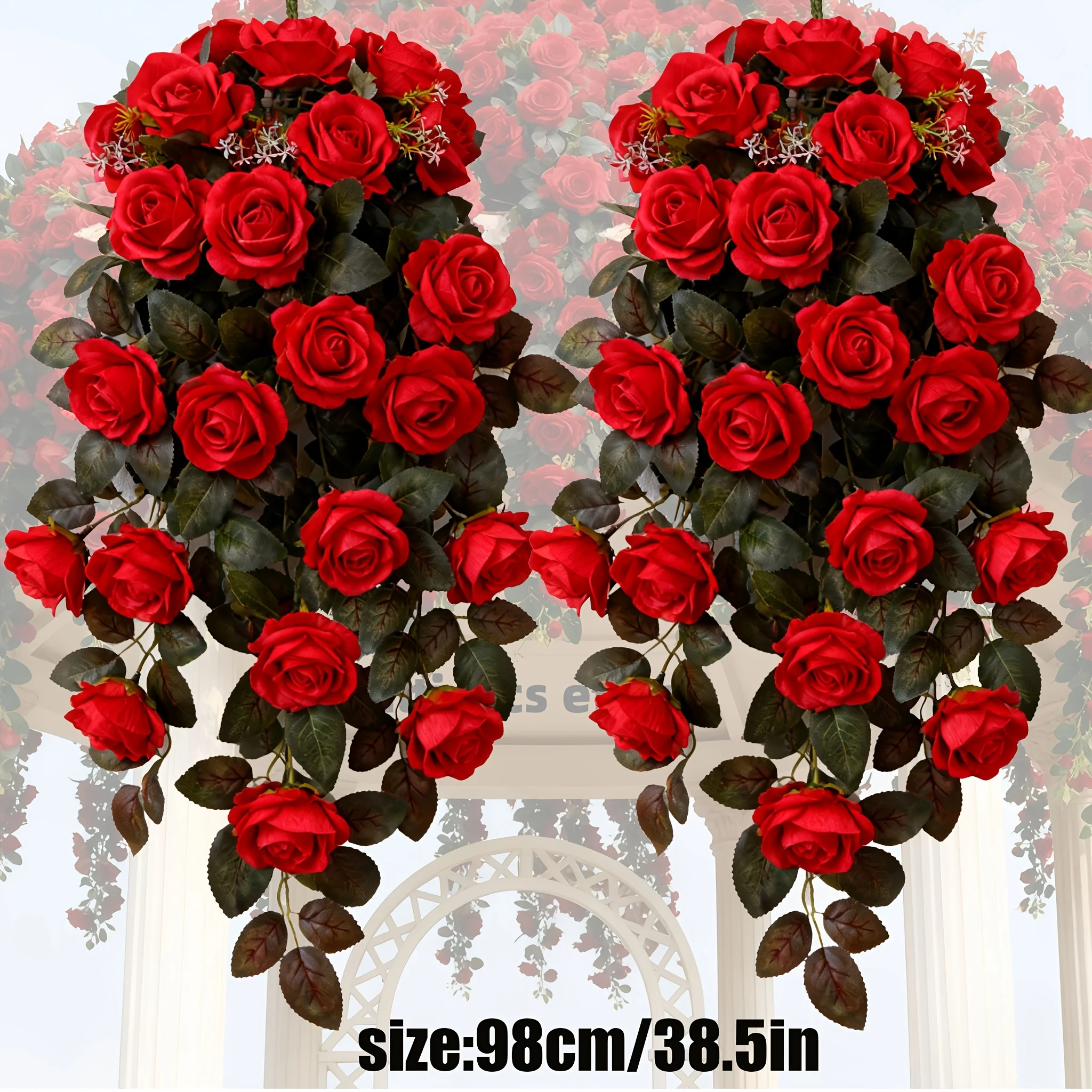 

2pcs Large Realistic Rose Vine, Noble Red Rose Realistic Bouquet And Home Decor, Suitable for Indoor/Outdoor Holiday Decoration