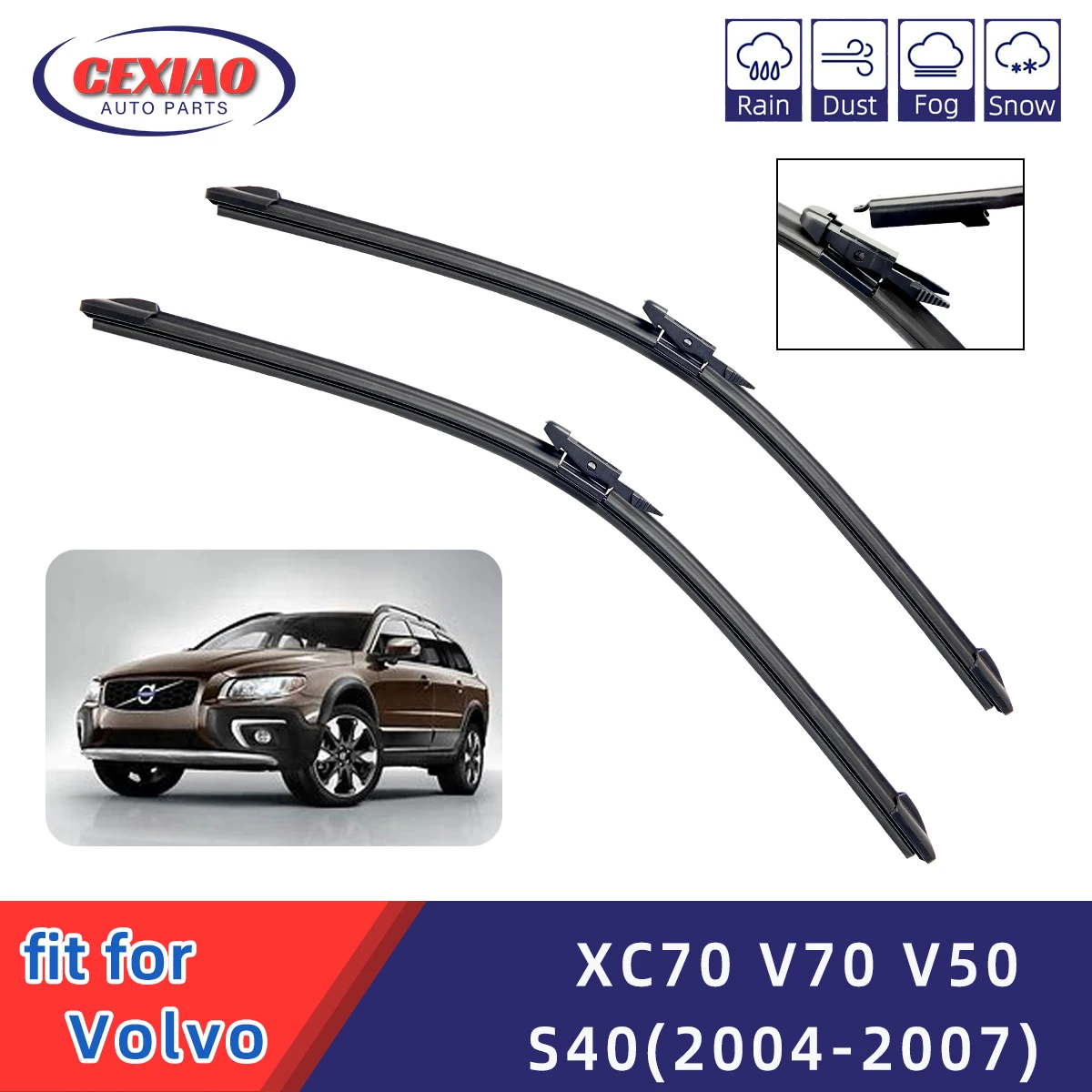 

For Volvo XC70 V70 V50 S40 Front Windshield Wiper General Motors Multifunctional Double Rubber Strip Wiper Wholesale 2007 2004