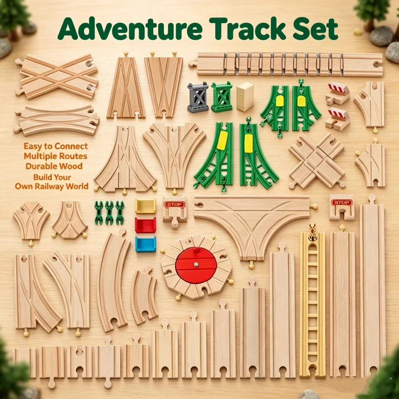 Wooden Train Track Accessories Wooden Track Railway Toy Road Connector Educational Toys For Children Birthday Gifts