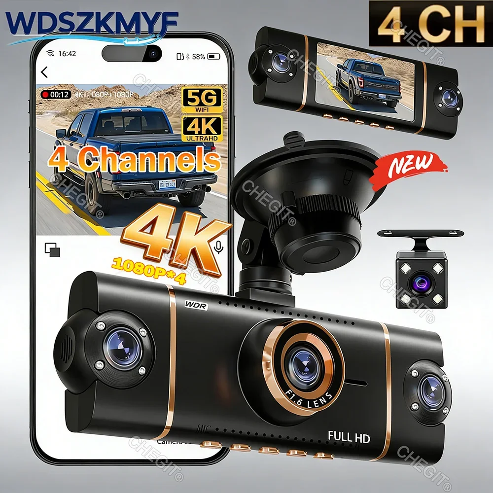 New 4K Car Camera 360° Quad Lens WIFI 1080P*4CH dashcam 24H Parking Monitor G-Sensor Night Vision Car Security Accessory