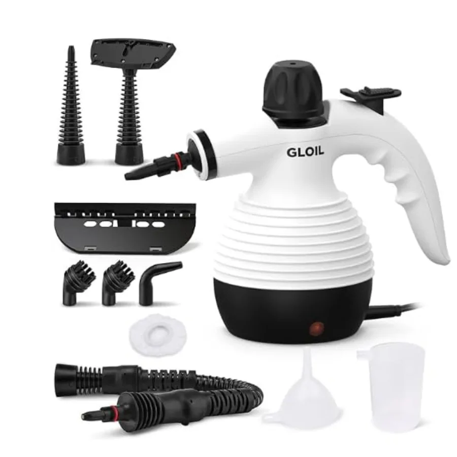 

Handheld Steam Cleaner a versatile and portable home cleaning device comes with a 10-piece accessory set. Effortlessly removes