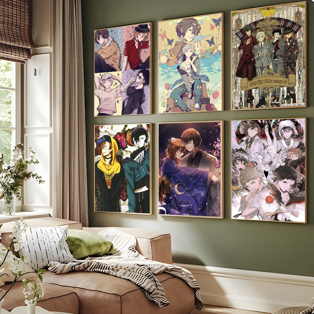 Bungou Stray Dogs Vintage Posters Sticky Whitepaper Sticker DIY Room Bar Cafe Room Wall Decor