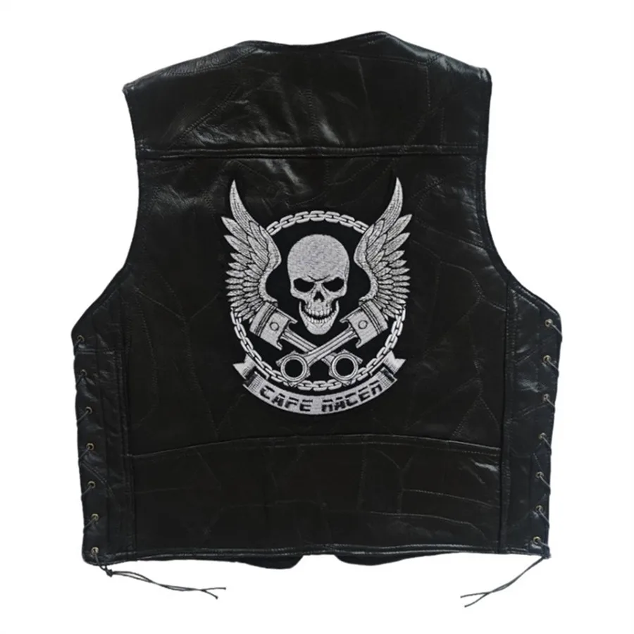 

Casual Men's Moto Leather Vest Patch Motorcycle Sleeveless Jacket Biker Streetwear Waistcoat Skill Embroidered Punk Vests
