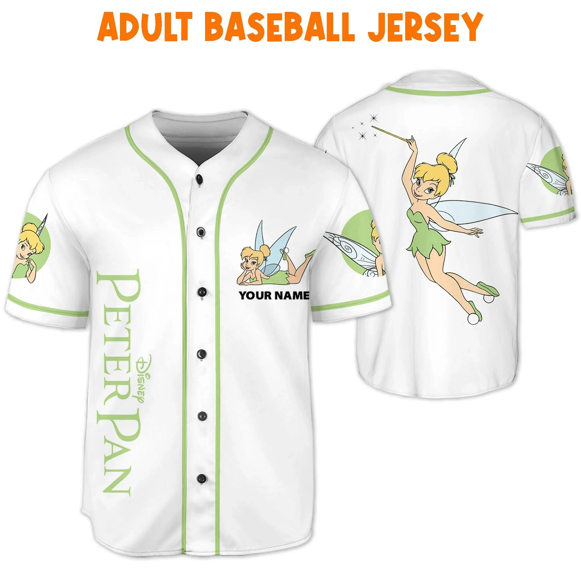Potdemiel Custom Disney Tinker Bell 야구 유니폼 어린이 청소년 및 성인 유니폼 Princess Match Day 2025 유니폼