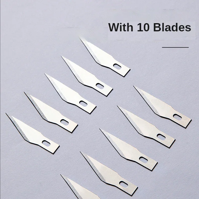 Deli 1Pcs Metal Knife Mini Carving Knife with 10Pcs Blades for Woodworking Engraving Cutter Carving Sculpture Handicraft Tools