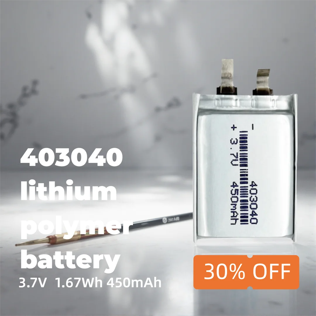 

High-Capacity Li-ion Polymer Battery 403040 3.7V 450mAh Rechargeable Cell for Wearables, LED Devices, Mini Electronics