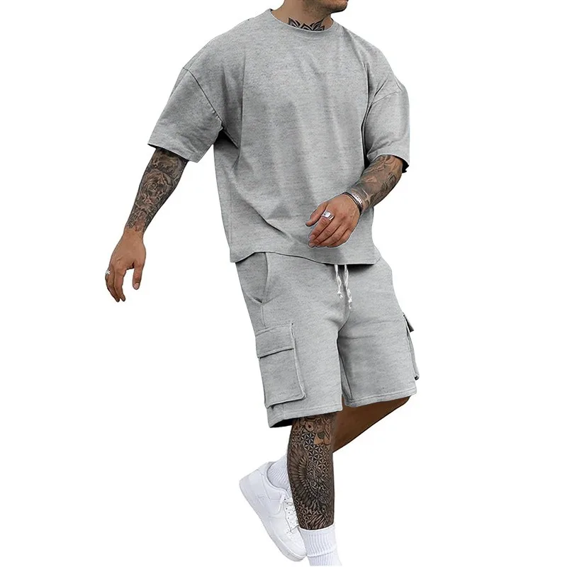 2025 Men's Summer New Fashion T-Shirt Workwear Shorts Casual Sports Suit Men