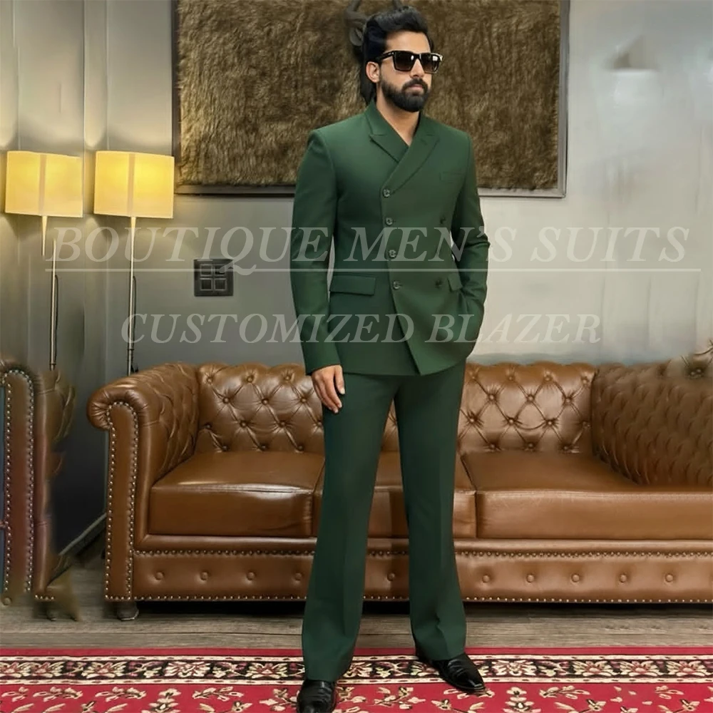 

Customized Men's Suits 2 Piece Jacket Pants Full Sets Elegant Double Breasted Peak Lapel Slim Fit Male Clothing For Wedding