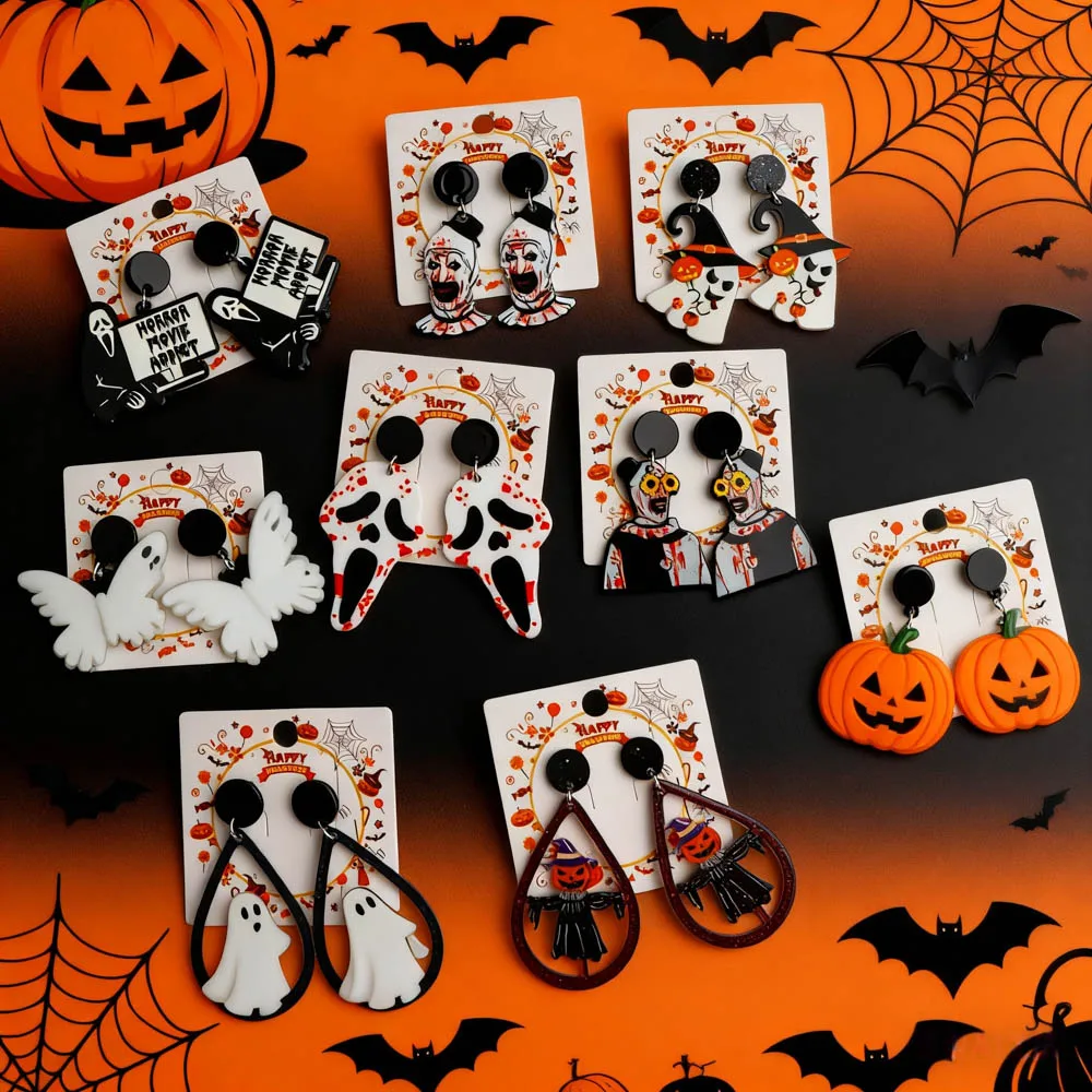 10/20Pairs/Lot Halloween Gothic Spider Skeleton Pumpkin Stud Earrings for Women Men Hip Hop Cool Party Gifts Jewelry Accessories