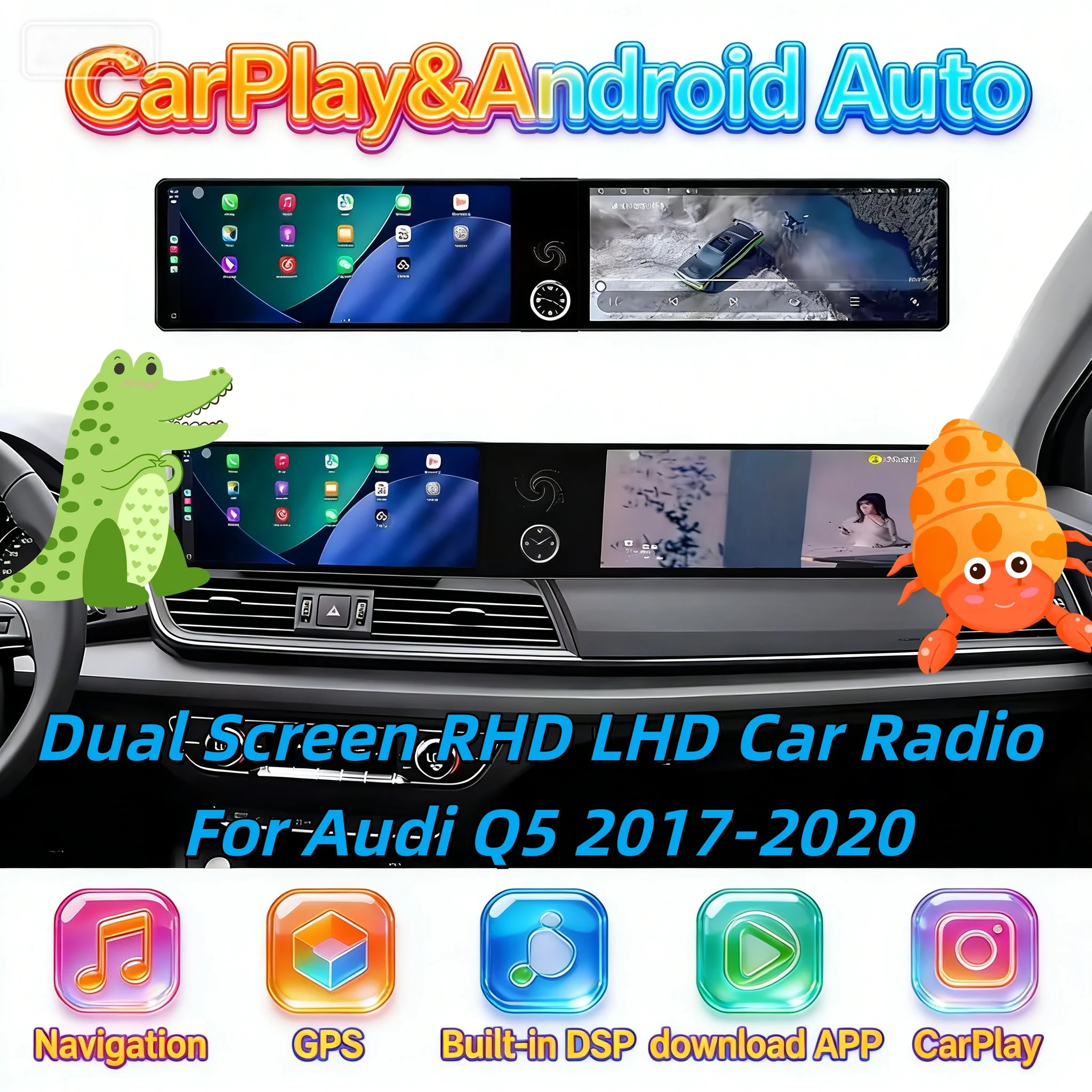 Android Auto Car Radio For Audi Q5 2017-2020 Android Multimedia Player BT CarPlay DSP Navigation Car GPS Navi Radio Touch Screen