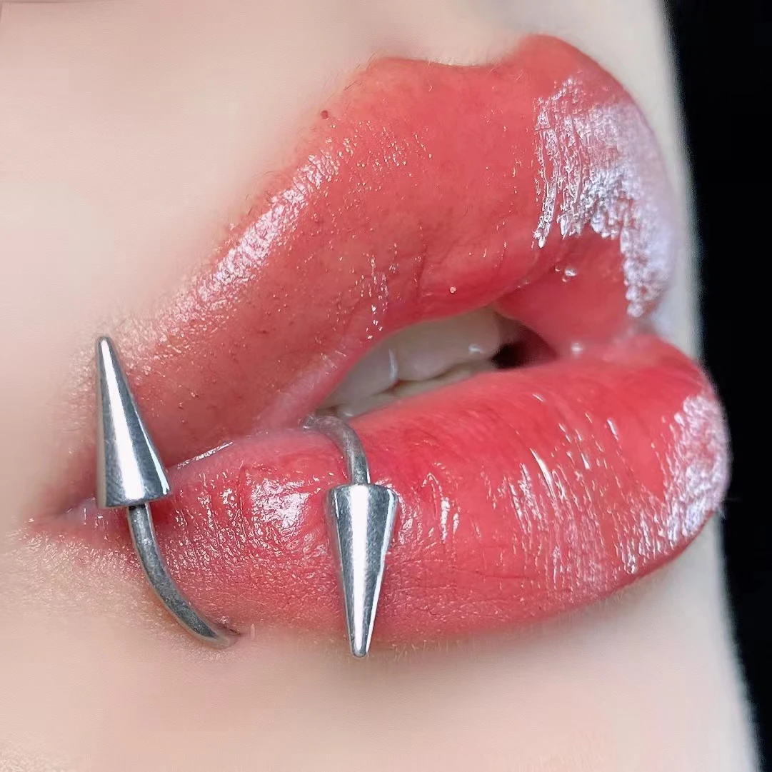 1PC Fangs Lip Labret Piercing Lip Hoop Stainless Steel Vampire Teeth Goth Cosplay Body Piercing Goth Body Piercing Punk Jewelry