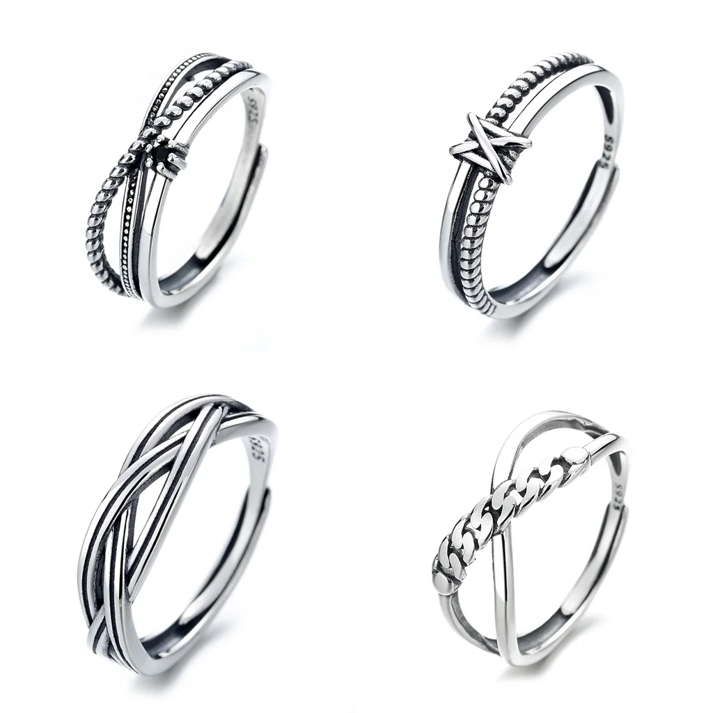 

RYJU Retro Gothic Rings for Women 925 Sterling Silver Adjustable Hip Hop Simple Rings Trendy Punk Party Jewelry Engagement Ring