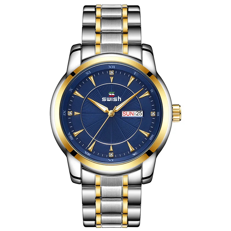 Metallic Mens Round Watches Quartz Watch Waterproof Wristwatch Stainless Steel Couple Watches