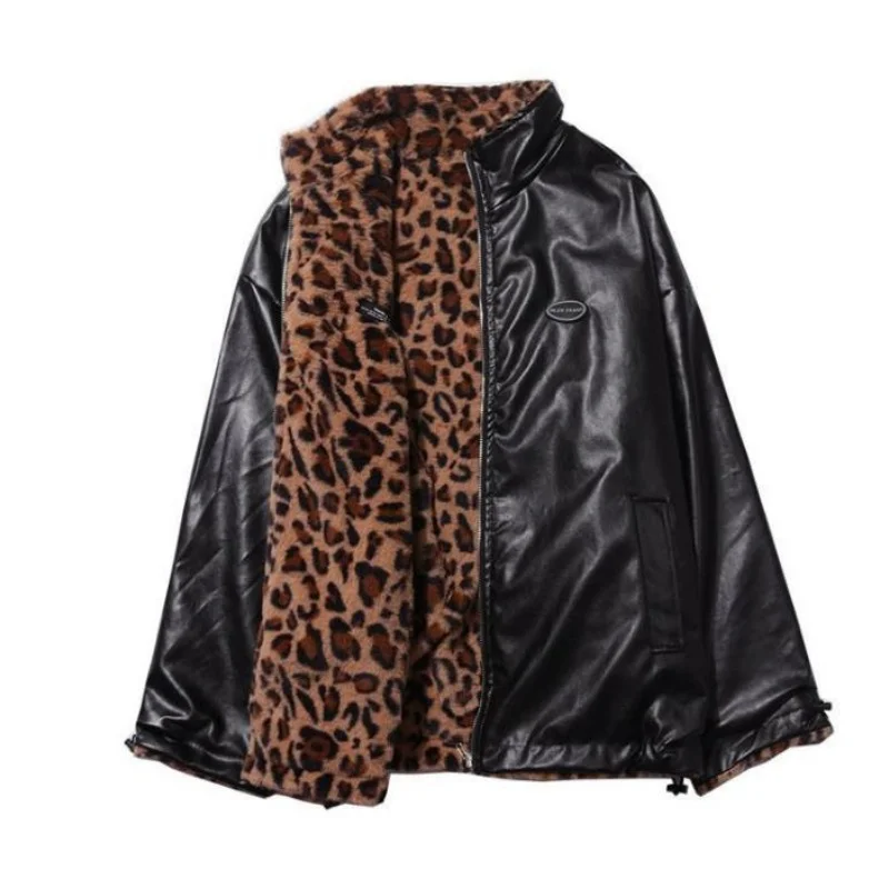 Women Warm Fur Outerwear Plush Jacket Women Winter Long 2024 New Korean Version Loose Lamb Wool Faux Fur Leopard Print Fur Coat