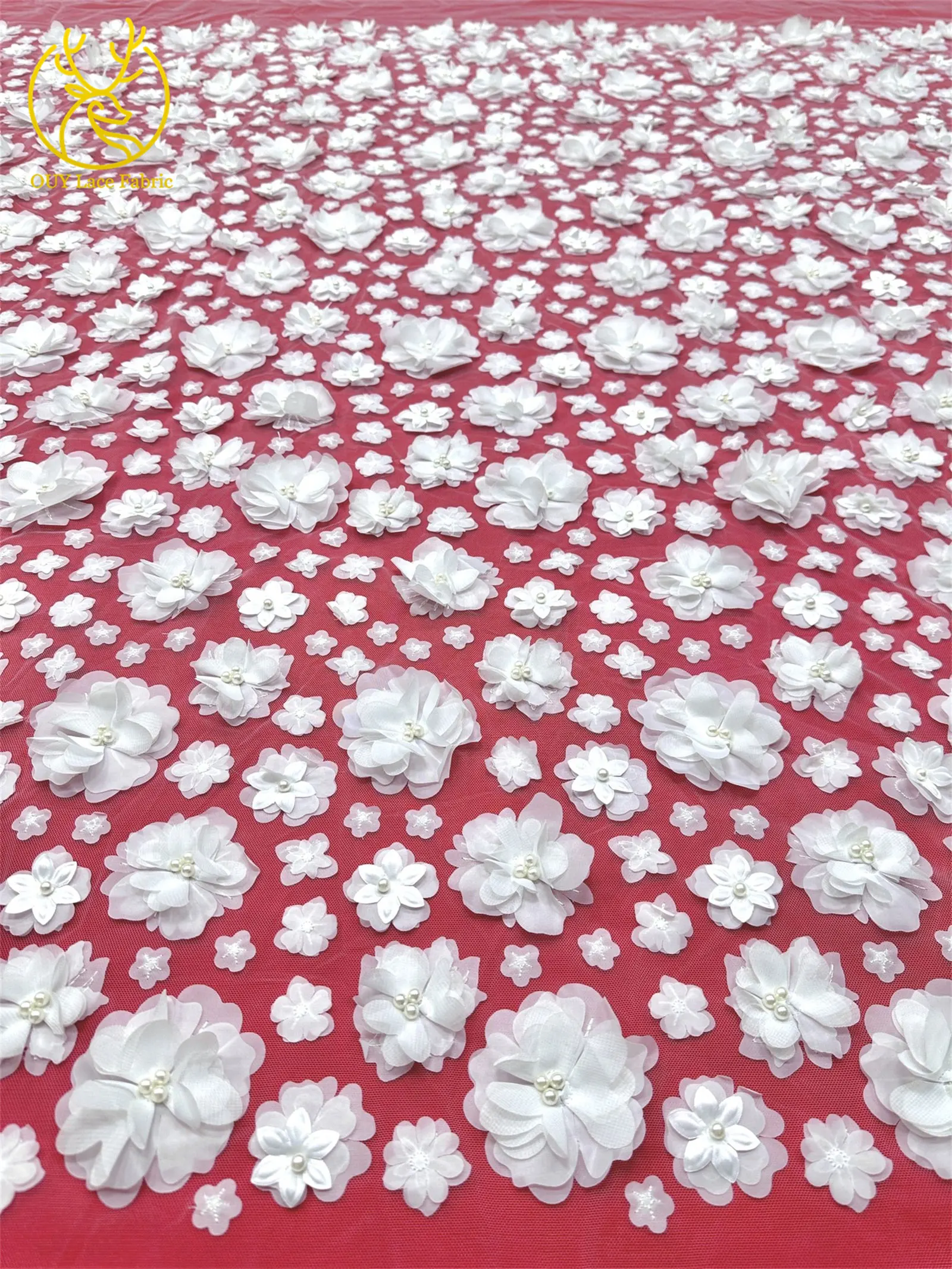 3D Französische Blumenperlen-Spitze 2026 Afrikanische Pailletten-Spitze Nigerianischer Tüll-Netzstoff für Hochzeitskleider 5 Yards – Detail 11