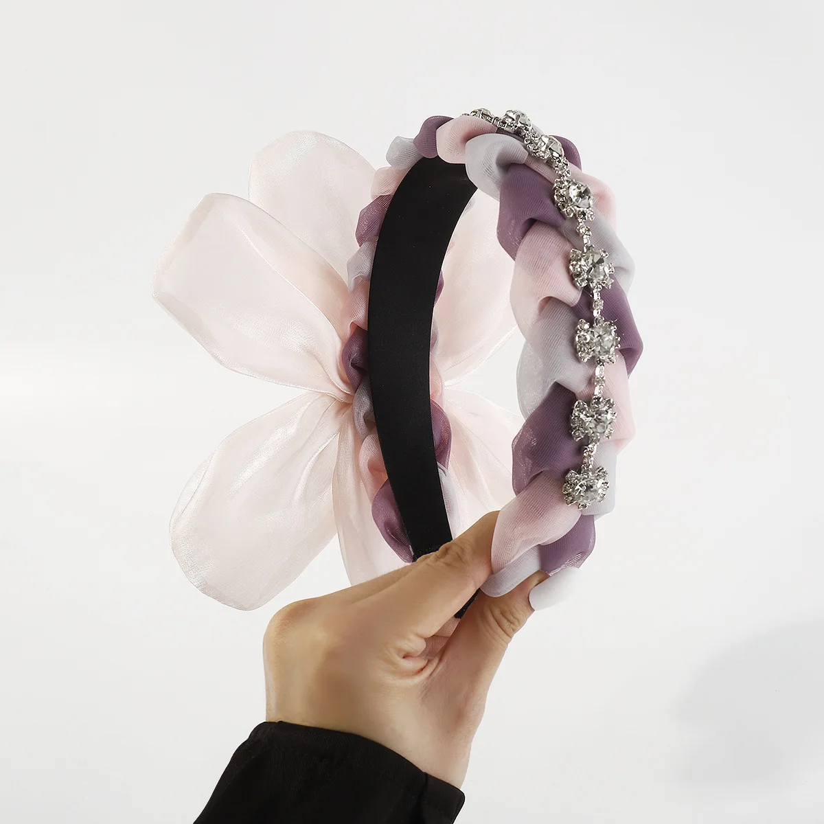 European and American Fashion Luxury Spinning Fairy Oversized Flower Rhinestone Headband Twist Braid Hairband for Women