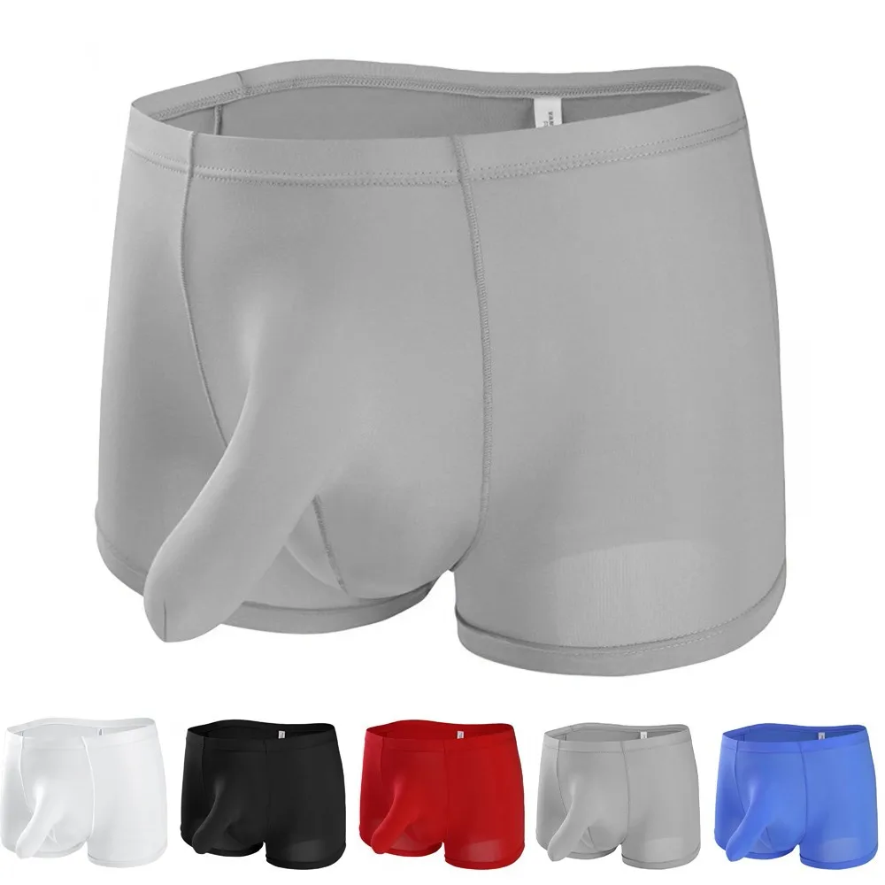 Sexy Men\'s Briefs Elephant Nose Underpants Shorts Solid Color Panties Ice Silk Low-Rise Underwear Lingerie