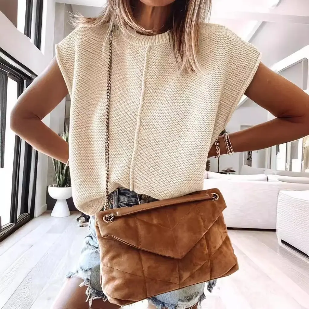 

Женский свитер без рукавов с круглым вырезом в европейском и американском стиле, ранняя осень, модный свободный жилет, топ для женщин