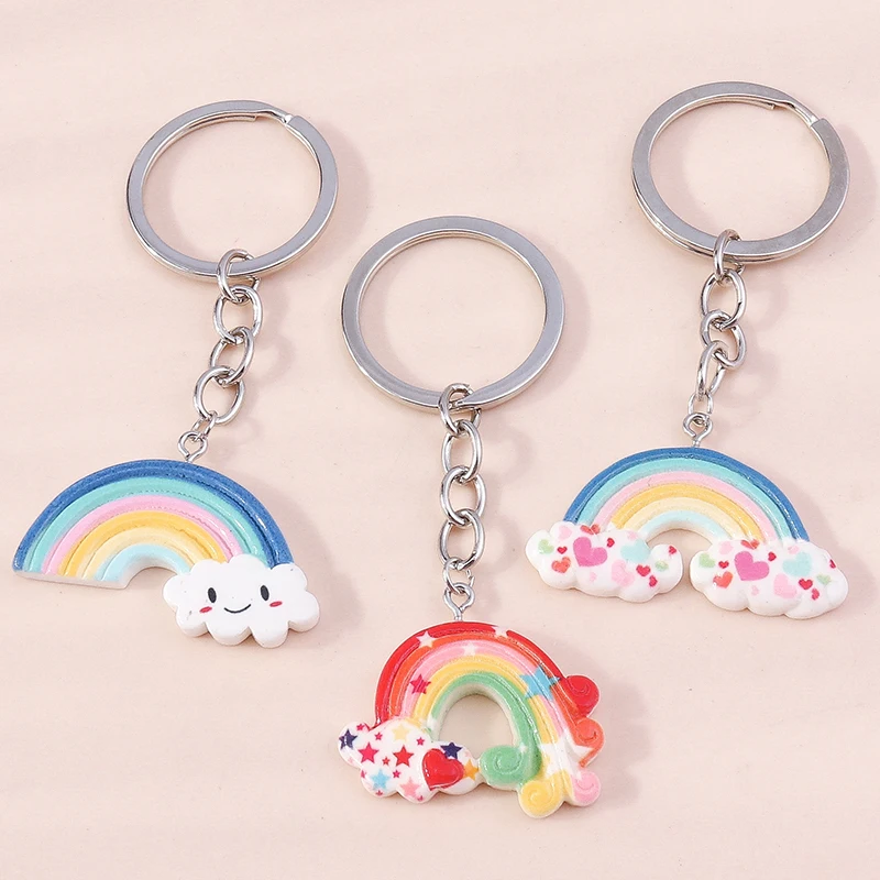 Niedliche Regenbogen Schlüssel anhänger Emaille Pflanze Kaktus Sonne Charms Schlüssel ringe Souvenir Geschenke für Frauen Männer Auto Schlüssel Handtasche Anhänger Schlüssel anhänger – Detail 6